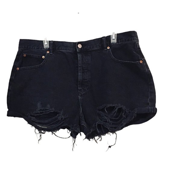ASOS Curve Pants - ASOS Design Curve Black Distressed Button Fly Denim Shorts Size 14